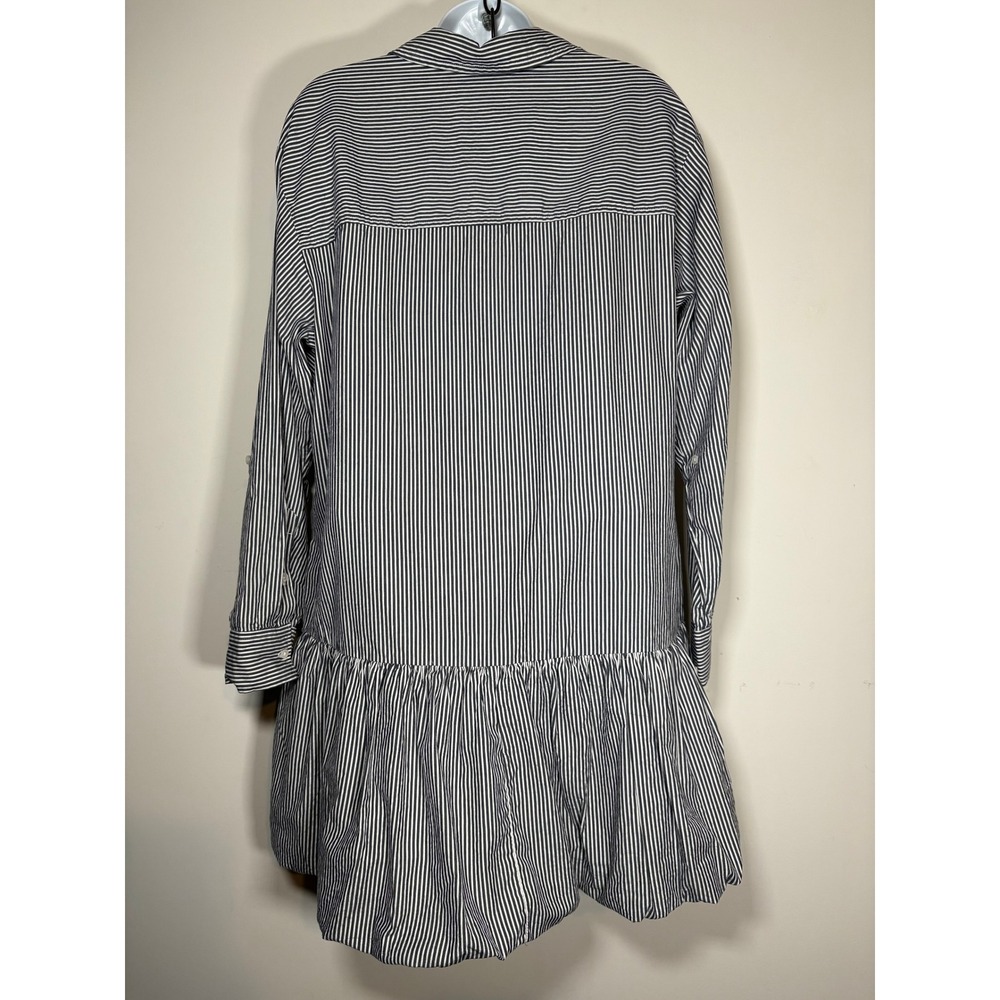 Lands End Shirt Dress Blue White Striped Ruffle Hem Preppy Coastal Casual Small - Picture 2 of 8